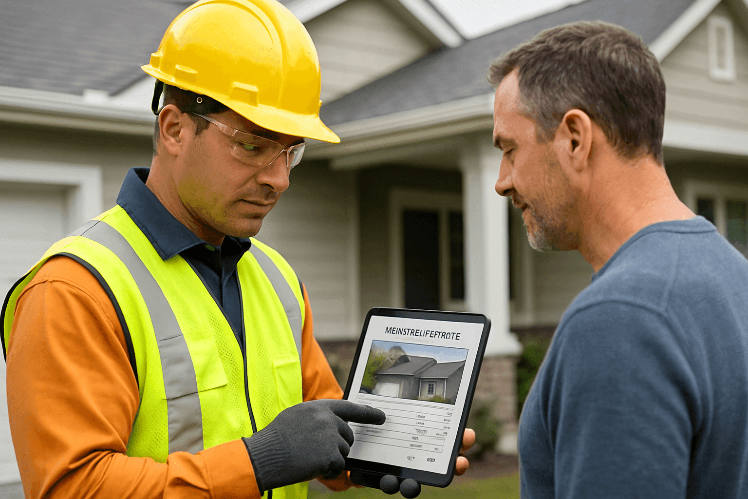 Contractor showing homeowner a detailed roof repair estimate